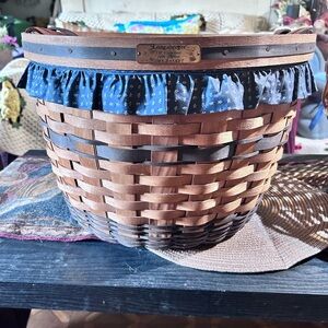 Longaberger Brown and Blue Basket with Gingham Accents